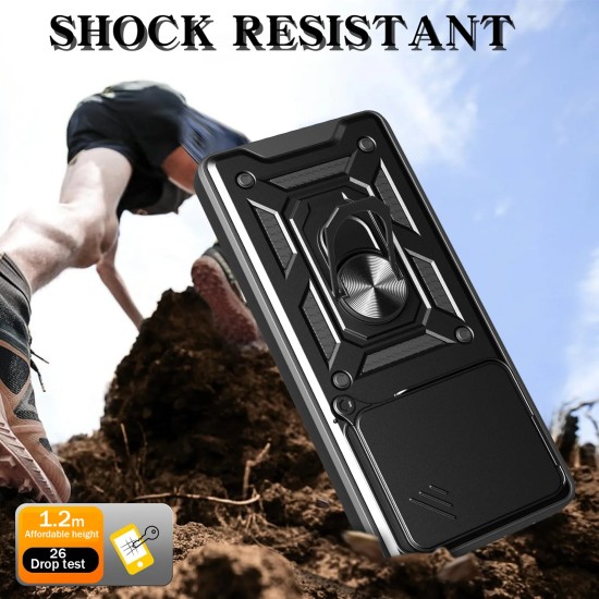 Hybrid Shockproof Ring Back Cover Συνθετική Ανθεκτική Μαύρη Redmi Note 14 5G