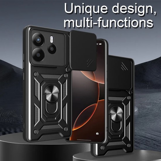 Hybrid Shockproof Ring Back Cover Συνθετική Ανθεκτική Μαύρη Redmi Note 14 5G