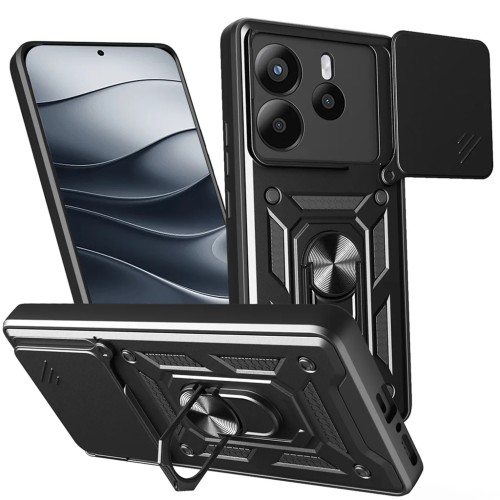 Hybrid Shockproof Ring Back Cover Συνθετική Ανθεκτική Μαύρη Redmi Note 14 5G