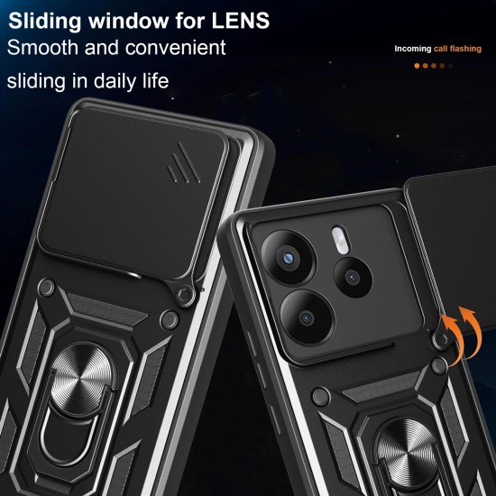 Hybrid Shockproof Ring Back Cover Συνθετική Ανθεκτική Μαύρη Redmi Note 14 5G