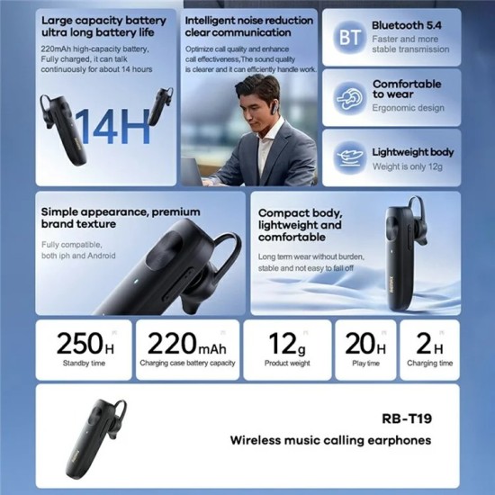 REMAX RB-T19 Ασύρματο Bluetooth Ακουστικό – Μαύρο