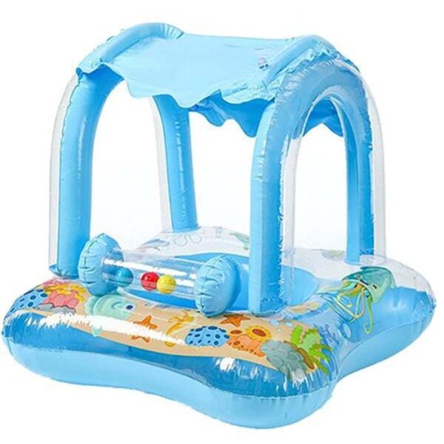 Σωσίβιο Swimtrainer με Σκίαστρο Γαλάζιο Baby Swimming Ring