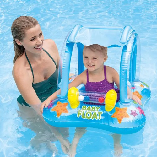 Σωσίβιο Swimtrainer με Σκίαστρο Γαλάζιο Baby Swimming Ring
