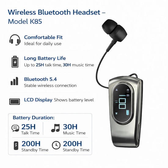 Takemore K85 In-ear Bluetooth Handsfree Ακουστικό Πέτου Μαύρο