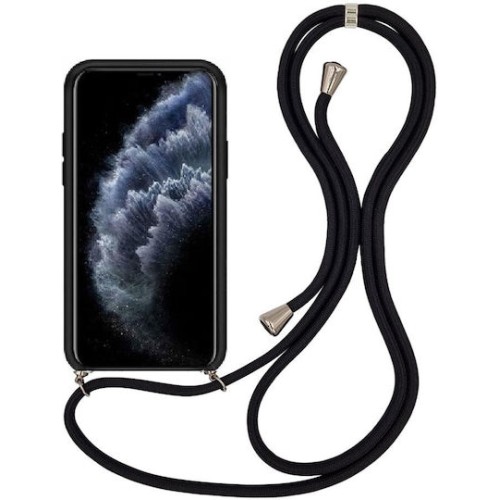 Back Cover Σιλικόνης με Λουράκι για iPhone 12 Mini - Χρώμα: Μαύρο