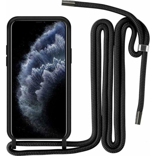 Liquid Back Cover Σιλικόνης με Λουράκι Μαύρο (iPhone 13 Pro)
