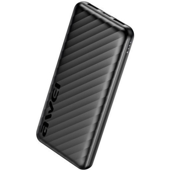 Awei P5K Pro Power Bank 10000mAh με 2 Θύρες USB-A Μαύρο Awei P5K Pro Power Bank 10000mAh με 2 Θύρες USB-A Μαύρο