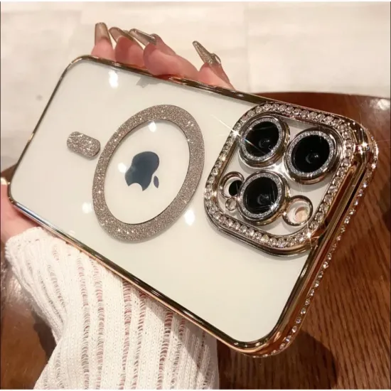 Luxury Magsafe Strass and Glitter Case Χiaomi Redmi 15C 4G Χρυσό