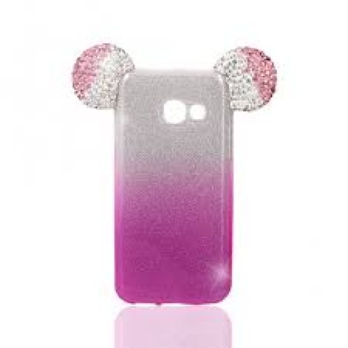 Θήκη TPU 3D Mouse Ears Strass με εσωτερική αποσπώμενη πλάτη glitter για Samsung Galaxy A5 (2017) - Φούξια/Ασημί