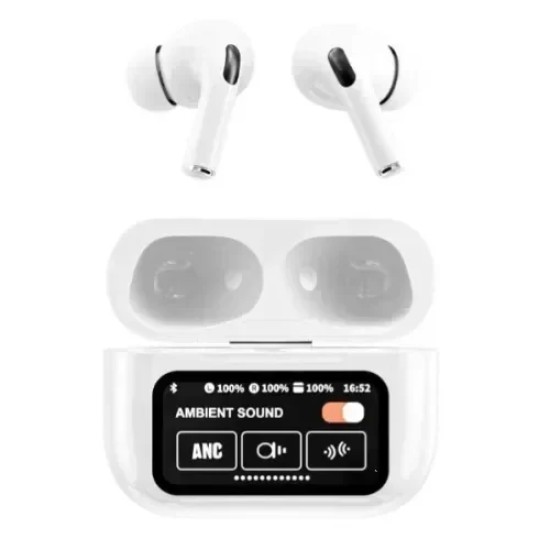 A9 PRO Ασύρματα Ακουστικά Ιn-ear Anc/Εnc Αδιάβροχα με LED Οθόνη Αφής και Ακύρωση θορύβου – Λευκά