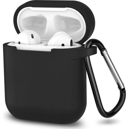 Airpods 1/2 Θήκη Σιλικόνης με Γάντζο σε Μαύρο χρώμα για Apple AirPods