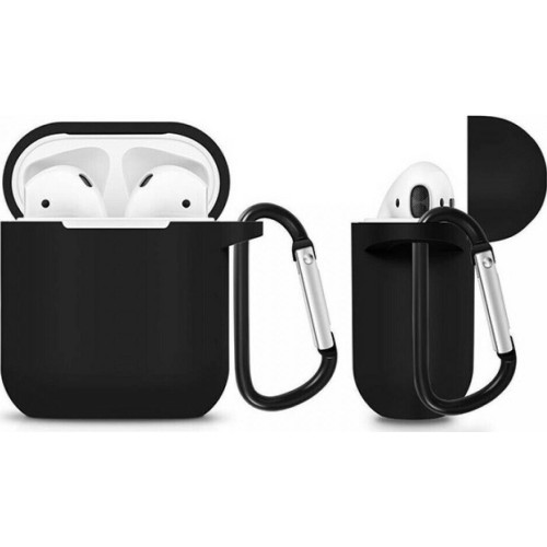 Airpods 1/2 Θήκη Σιλικόνης με Γάντζο σε Μαύρο χρώμα για Apple AirPods Airpods 1/2 Θήκη Σιλικόνης με Γάντζο σε Μαύρο χρώμα για Apple AirPods