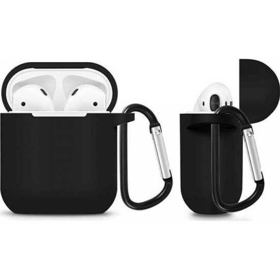Airpods 1/2 Θήκη Σιλικόνης με Γάντζο σε Μαύρο χρώμα για Apple AirPods