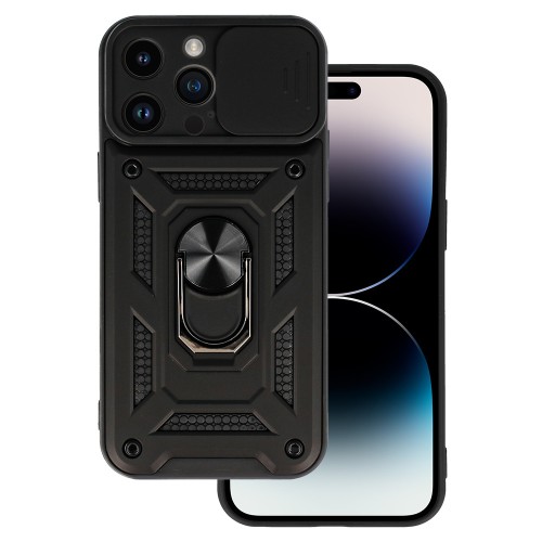 iPhone 15 Pro Hybrid Shockproof Armor Case Metal Rotating Ring Car Mount Holder Black με Κάλυψη Κάμερας (oem)
