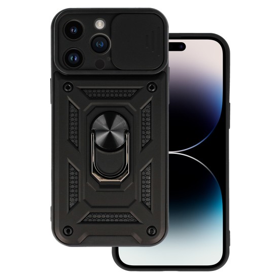 iPhone 15 Pro Hybrid Shockproof Armor Case Metal Rotating Ring Car Mount Holder Black με Κάλυψη Κάμερας (oem)