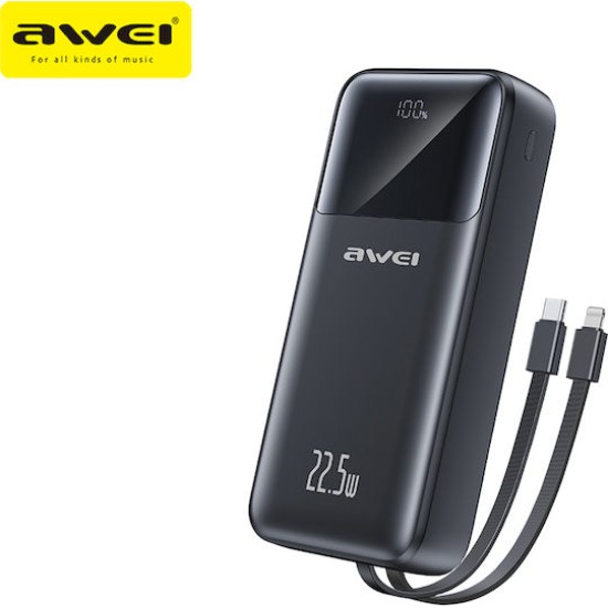 Awei P107K Power Bank 20000mAh με 2 Θύρες USB-A και Θύρα USB-C Μαύρο Awei P107K Power Bank 20000mAh με 2 Θύρες USB-A και Θύρα USB-C Μαύρο