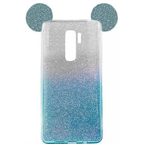 XIAOMI REDMI NOTE 4/4x SILICONE BACK COVER OMBRE GLITTER CASE BLUE - SILVER WITH MOUSE EARS (OEM)