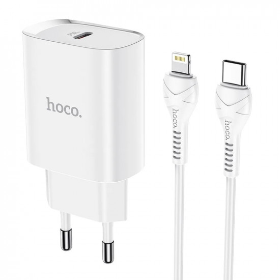 Hoco N14 C PD 20W Οικιακός Φορτιστής Γρήγορης Φόρτισης με Καλώδιο Type C to Lightning - White