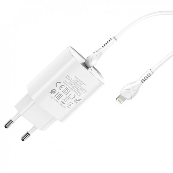 Hoco N14 C PD 20W Οικιακός Φορτιστής Γρήγορης Φόρτισης με Καλώδιο Type C to Lightning - White