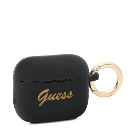 Guess Vintage Script Θήκη Σιλικόνης με Γάντζο σε Μαύρο χρώμα για Apple AirPods 3