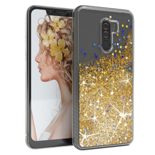 For Xiaomi POCOPHONE F1 Glitter cover Liquid Silicone Skin Case Phone Soft Gold