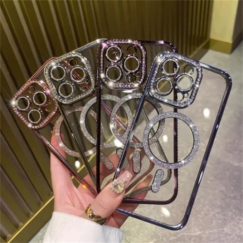 Luxury Magsafe Strass and Glitter Case Apple iPhone 15 Pro Max Ροζ
