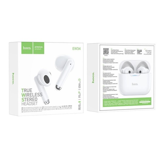 Hoco EW34 Earbud Bluetooth Handsfree Ακουστικά με Θήκη Φόρτισης Λευκά