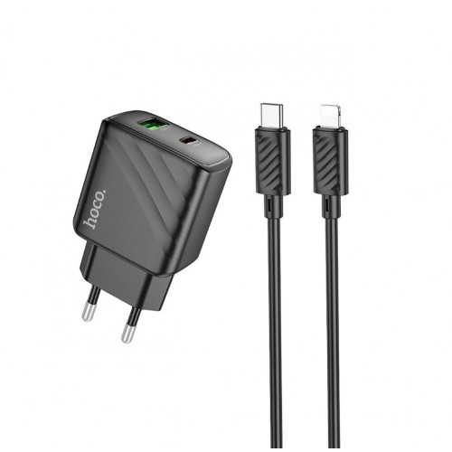 Charger kit Hoco CS23A 1USB/1USB-C PD/QC 30W Type-C to Lighting Black