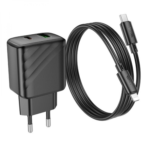 Charger kit Hoco CS23A 1USB/1USB-C PD/QC 30W Type-C to Lighting Black