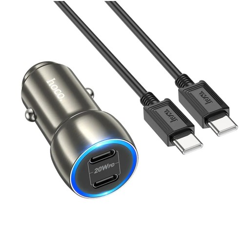 Hoco Z48 Car Charger 2xType-C 40W Metal Grey (Cable Type-C to Type-C)