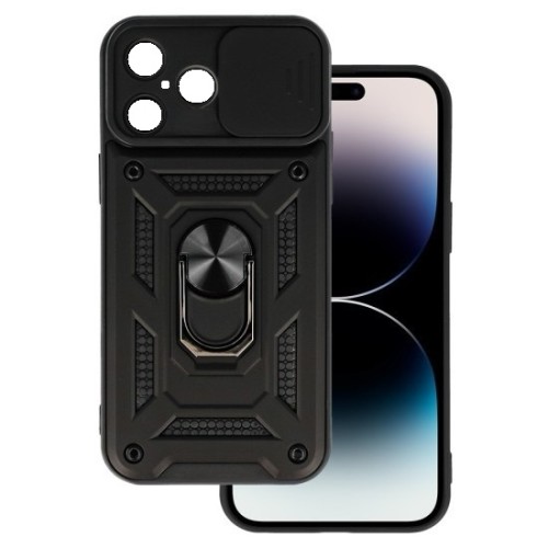 iPhone 16 Plus Hybrid Shockproof Armor Case Metal Rotating Ring Car Mount Holder Black με Κάλυψη Κάμερας (oem)