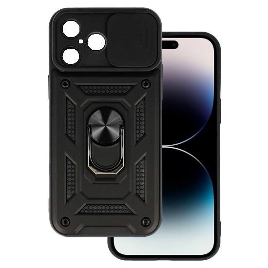 iPhone 16 Hybrid Shockproof Armor Case Metal Rotating Ring Car Mount Holder Black με Κάλυψη Κάμερας (oem)