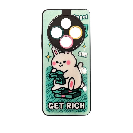  OEM Back Cover Για Redmi 14C  Πράσινη με Σχέδιο "Get Rich" Αρκουδάκι