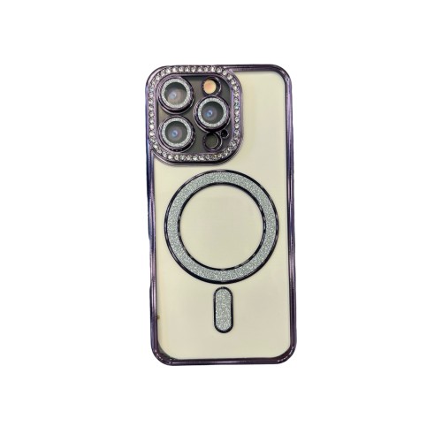 Luxury Magsafe Strass and Glitter Case Apple iPhone 16 Pro Purple
