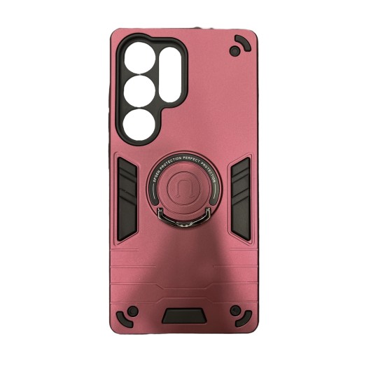 Galaxy S25 Ultra HYBRID SHOCKPROOF ARMOR CASE METAL ROTATING RING CAR MOUNT HOLDER Μπορντό (OEM)