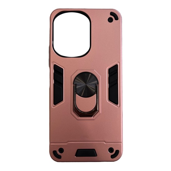 Poco C65 Hybrid Shockproof Armor Case Metal Rotating Ring Car Mount Holder Ροζ Χρυσό (oem)
