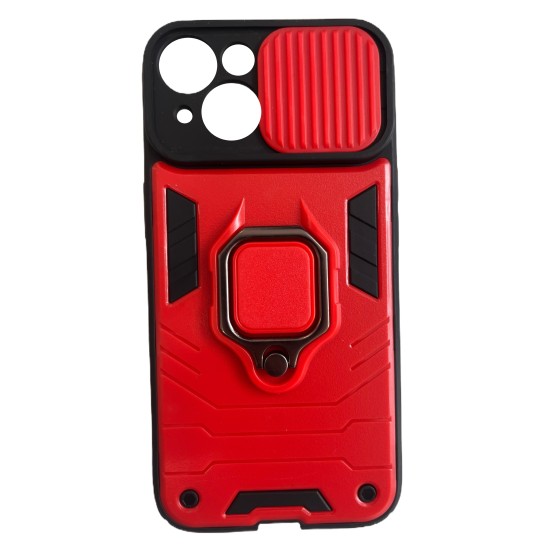iPhone 14 HYBRID SHOCKPROOF ARMOR CASE METAL ROTATING RING CAR MOUNT HOLDER BLACK-RED ΜΕ ΚΑΛΥΨΗ ΚΑΜΕΡΑΣ (OEM)
