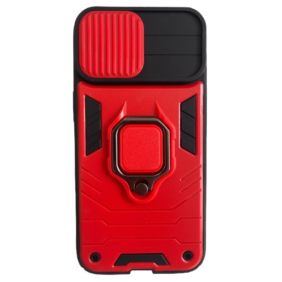 iPhone 14 HYBRID SHOCKPROOF ARMOR CASE METAL ROTATING RING CAR MOUNT HOLDER BLACK-RED ΜΕ ΚΑΛΥΨΗ ΚΑΜΕΡΑΣ (OEM)