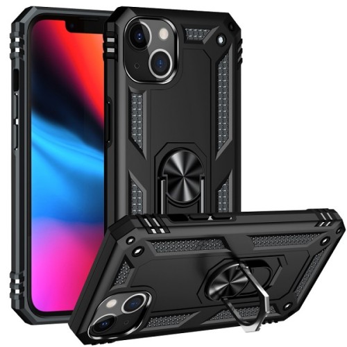  iPhone 14 Hybrid Shockproof Armor Case Metal Rotating Ring Car Mount Holder BLACK (oem)