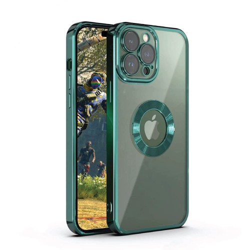 Electroplated Clear Case With Logo Ring For iPhone 12 Transparent / Green