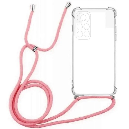 Xiaomi Redmi Note 11 Pro / 11 Pro 5G TPU Shockproof Anti Shock Back Cover Case Clear with Pink Strap Neck Cord (oem)