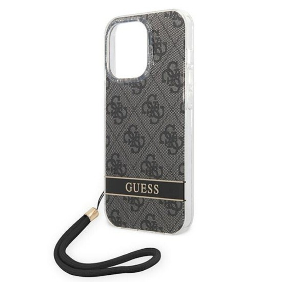 Sponsored Guess iPhone 14 Pro Print Strap Σκληρή Θήκη με Πλαίσιο Σιλικόνης και Λουράκι - Black - GUOHCP14LH4STK