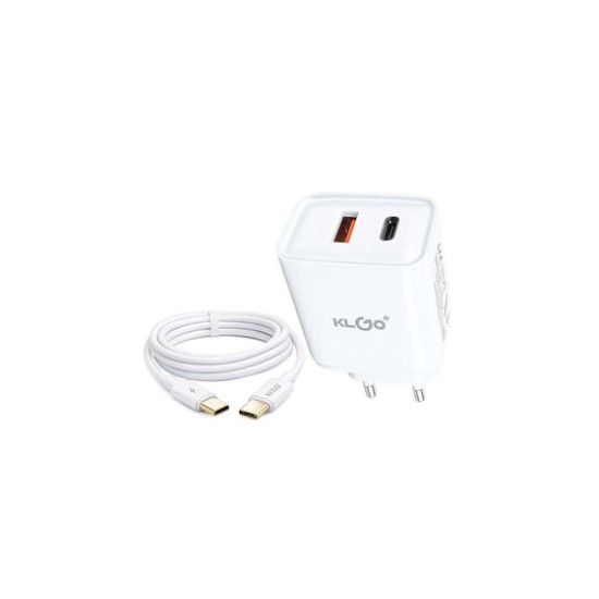 KLGO Φορτιστής με Θύρα USB-A και Θύρα USB-C και Καλώδιο USB-C - USB-C 35W Power Delivery Λευκός (PD-22) KLGO Φορτιστής με Θύρα USB-A και Θύρα USB-C και Καλώδιο USB-C - USB-C 35W Power Delivery Λευκός (PD-22)