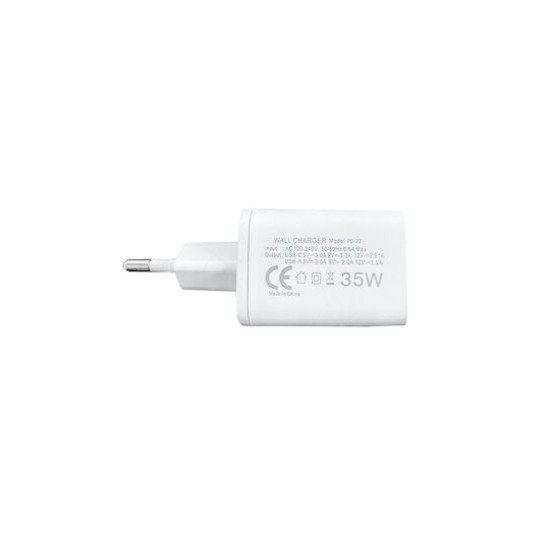 KLGO Φορτιστής με Θύρα USB-A και Θύρα USB-C και Καλώδιο USB-C - Lightning  35W Power Delivery Λευκός (PD-22)