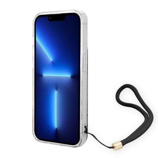Sponsored Guess iPhone 14 Pro Print Strap Σκληρή Θήκη με Πλαίσιο Σιλικόνης και Λουράκι - Black - GUOHCP14LH4STK