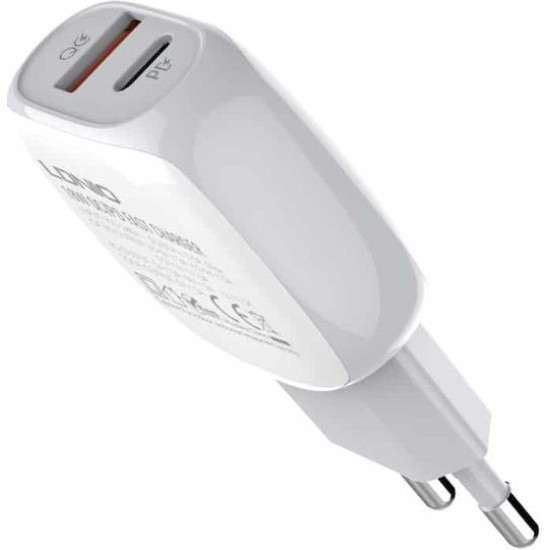 Ldnio A2313C Φορτιστής με Καλώδιο Lightning με Θύρα USB-A & USB-C 20W Power Delivery & Quick Charge 3.0 White Ldnio A2313C Φορτιστής με Καλώδιο Lightning με Θύρα USB-A & USB-C 20W Power Delivery & Quick Charge 3.0 White