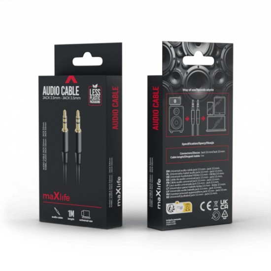Maxlife καλώδιο ήχου jack 3.5 mm - jack 3.5 mm 1m μαύρο Maxlife καλώδιο ήχου jack 3.5 mm - jack 3.5 mm 1m μαύρο