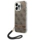 Guess iPhone 14 Pro 4G Print Strap Σκληρή Θήκη με Πλαίσιο Σιλικόνης και Λουράκι - Brown - GUOHCP14LH4STW