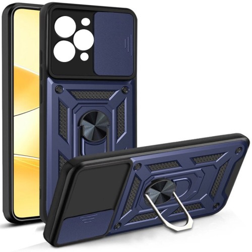 iPhone 15 Pro Hybrid Shockproof Armor Case Metal Rotating Ring Car Mount Holder Blue με Κάλυψη Κάμερας (oem)