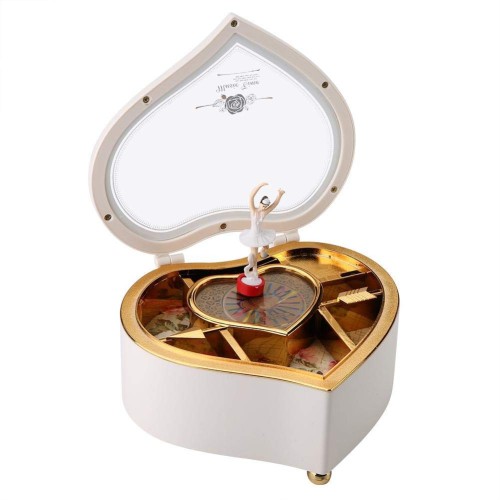 Mechanical Rotating Ballerina Dancer Music Box Heart Shaped Musical Jewelry Box